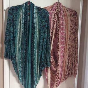 American Eagle Bohemian Style Kimono Cardigans Set of 2- Teal and Pink